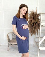 Сорочка для вагітних та годуючих синя happy mom, 42-44
